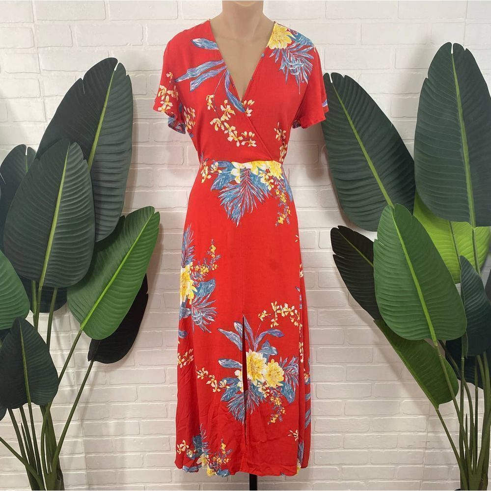 Leith middle slit tomato red maxi dress